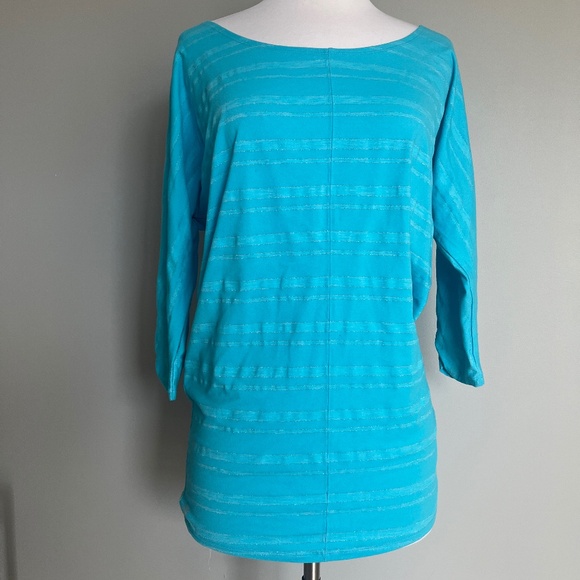 Athleta Blue Shimmer Stripe Dory Dolman Tunic Top‎ - Picture 3 of 12